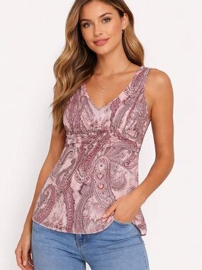 FANG Pink Paisley V-Neck Sleeveless Tank